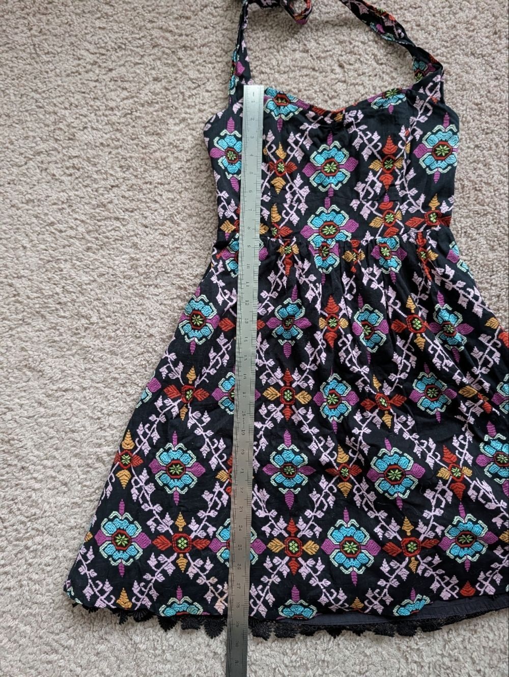 Anthropologie Edme Esyllte Primula Black Geometric Print Halter Sundress Size 2 - Picture 11 of 11